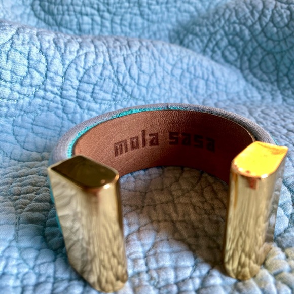 Anthropologie MOLA SASA Cuff Bracelet. 14K Gold-Plated Brass, Linen, Suede - Picture 3 of 8